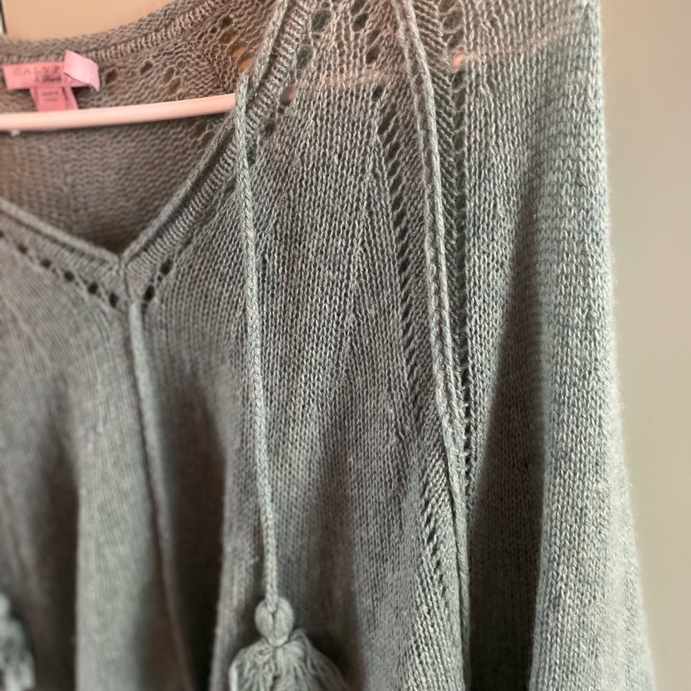 Seafoam (green) Knit cashmere sweater poncho with Tassels - M calypso St Barth - Picture 3 of 7